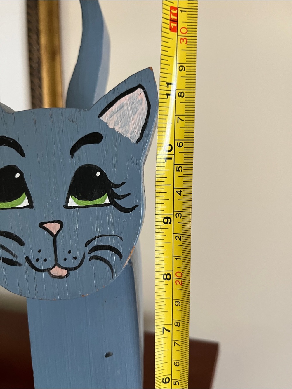 Handmade Wooden Grey Blue Tall Cat Figurine - Picture 7 of 8